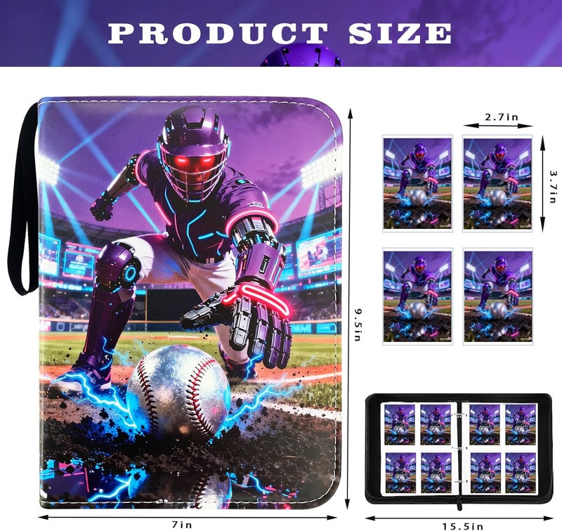 Rmannke Baseball Card Binder,Trading Card Binder 4 Pocket with 50 Removable Sleeves,Fits 400 Sport Cards,Trading Cards Holder Card Collectors Album - Image 2
